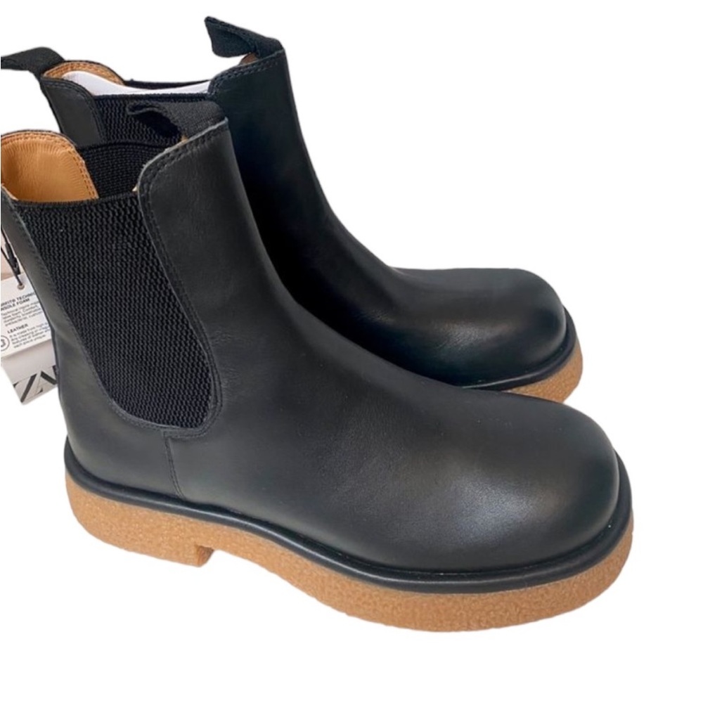 Zara Flat Leather Ankle Boots Black Size US 8 - Picture 2 of 7